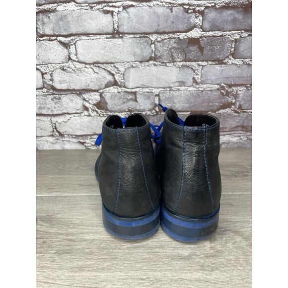 Donald J Pliner ELIO Black Leather Blue Pebble Lace Chukka Ankle Boots Men 9M/42 - Picture 6 of 16